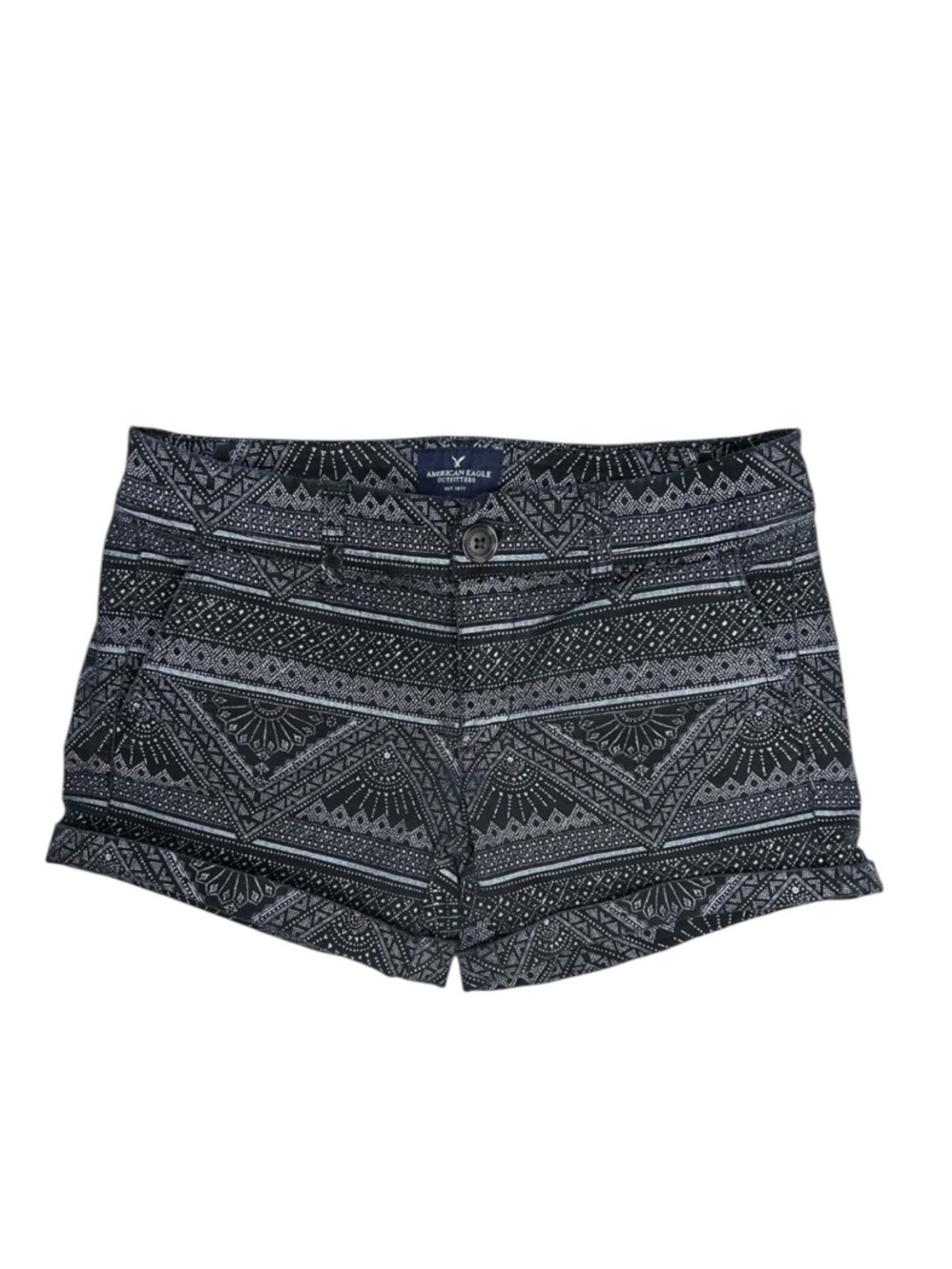 American Eagle Stretch Midi Shorts Black and White Patterned Size 0 Low Rise